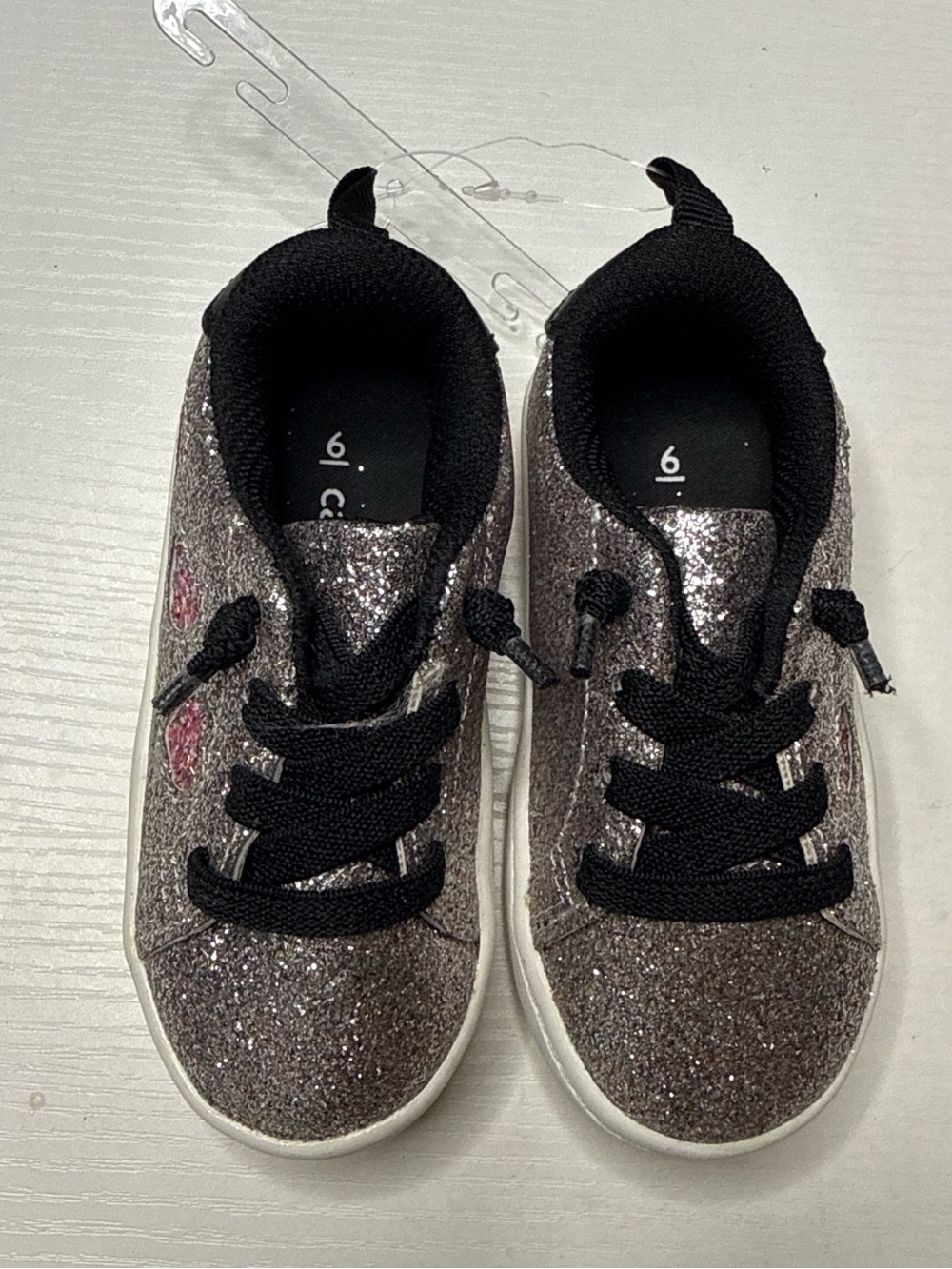 Carter's Glitter Lace-Up Sneakers in Silver with Black Accents